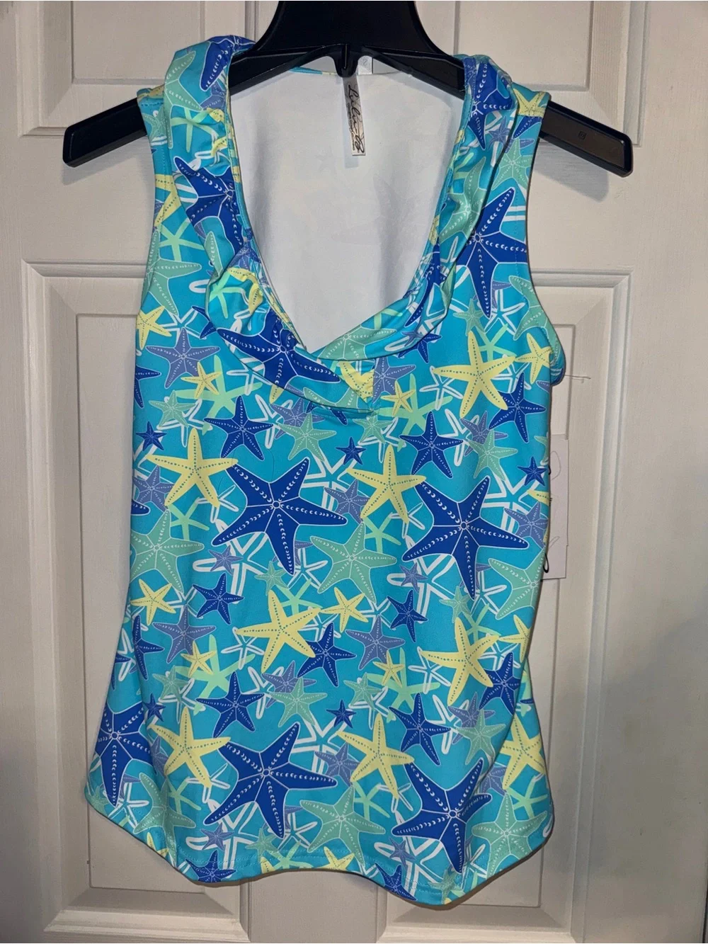 LULU-B Womens Sleeveless Blue Top Star Fish . UPF 50+. Size Small. New with tags